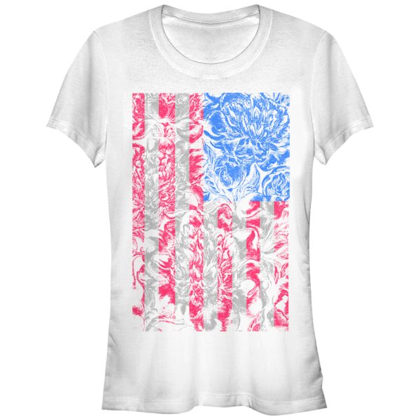 Junior_s Lost Gods Floral Print American Flag T-Shirt