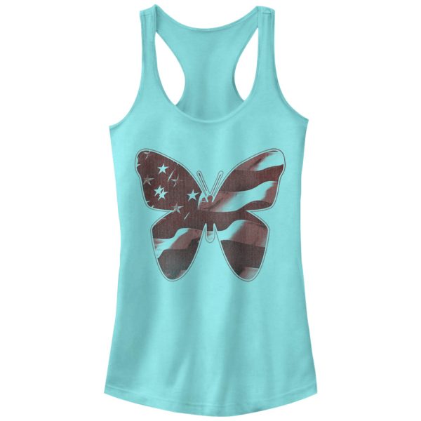 Junior_s Lost Gods Fourth of July American Flag Butterfly Racerback Tank Top