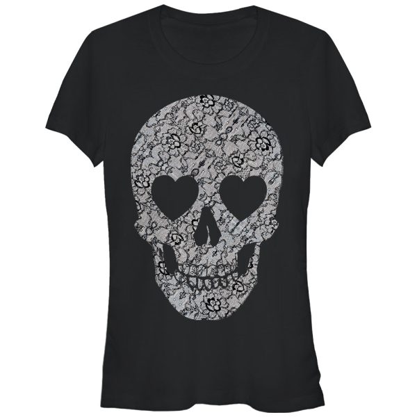 Junior_s Lost Gods Halloween Lace Print Heart Skull T-Shirt