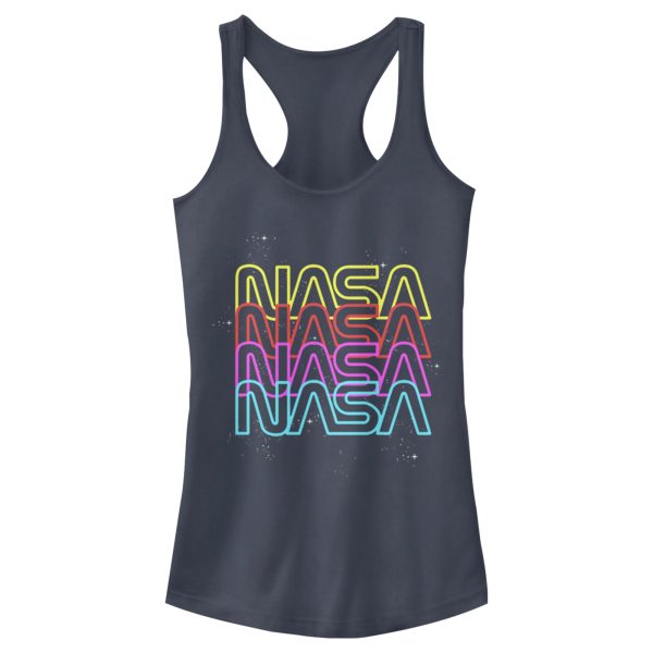 Junior_s NASA Neon Rainbow Repeat Text Logo Racerback Tank Top