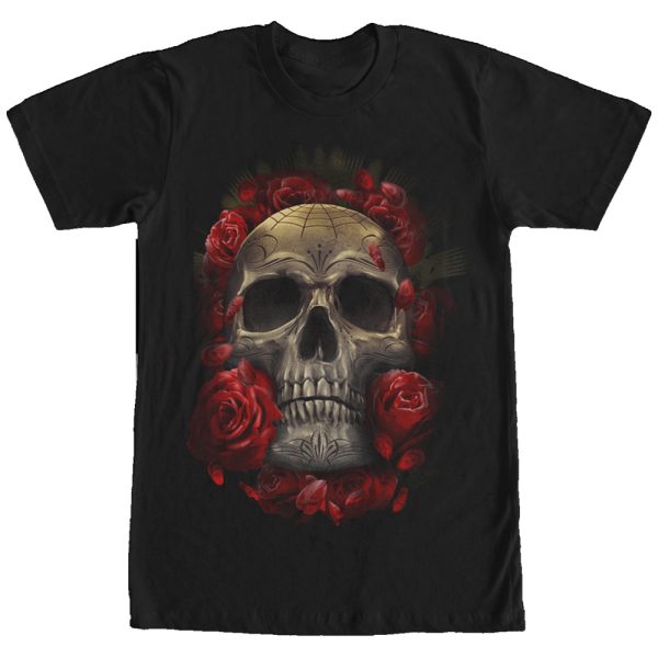 Men_s Aztlan Carved Skull and Roses T-Shirt