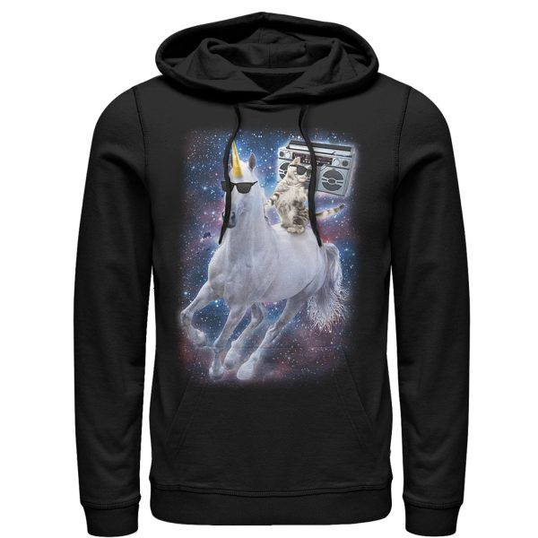 Men_s Lost Gods Boombox Cat and Unicorn Space Song Pull Over Hoodie