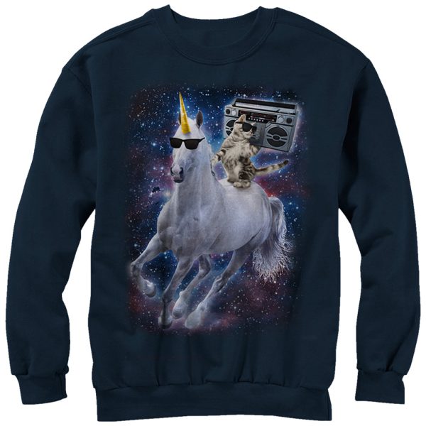 Men_s Lost Gods Boombox Cat and Unicorn Space Song Sweatshirt