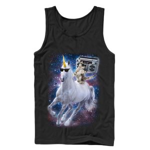 Men_s Lost Gods Boombox Cat and Unicorn Space Song Tank Top
