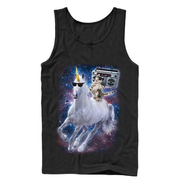 Men_s Lost Gods Boombox Cat and Unicorn Space Song Tank Top