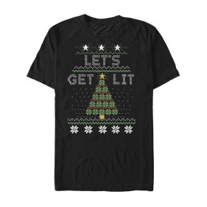 Men_s Lost Gods Christmas Let_s Get Lit Tree T-Shirt
