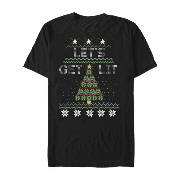 Men_s Lost Gods Christmas Let_s Get Lit Tree T-Shirt