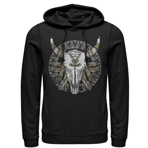 Men_s Lost Gods Cow Skull With Feathers Pull Over Hoodie