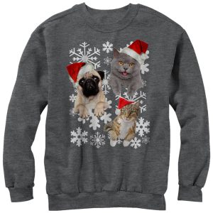 Men_s Lost Gods Ugly Christmas Cat Dog Snowflake Sweatshirt