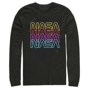 Men_s NASA Neon Rainbow Repeat Text Logo Long Sleeve Shirt