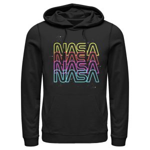 Men_s NASA Neon Rainbow Repeat Text Logo Pull Over Hoodie
