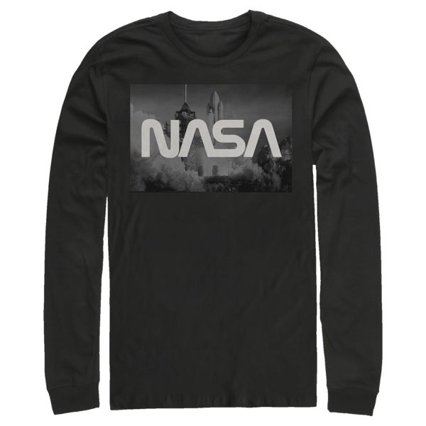 Men_s NASA Space Shuttle Blast Off Text Over Lay Long Sleeve Shirt