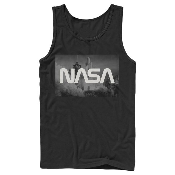 Men_s NASA Space Shuttle Blast Off Text Over Lay Tank Top