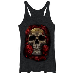 Women_s Aztlan Carved Skull and Roses Racerback Tank Top