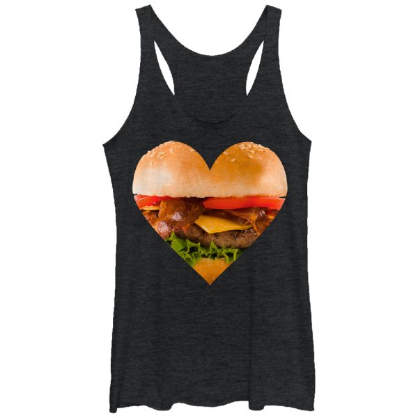 Women_s Lost Gods Bacon Cheeseburger Heart Racerback Tank Top