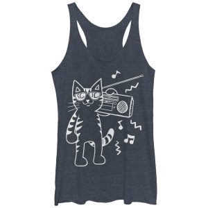 Women_s Lost Gods Boombox Cat Cartoon Racerback Tank Top