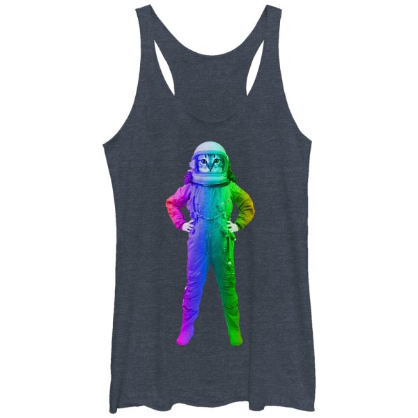 Women_s Lost Gods Cat Astronaut Rainbow Racerback Tank Top