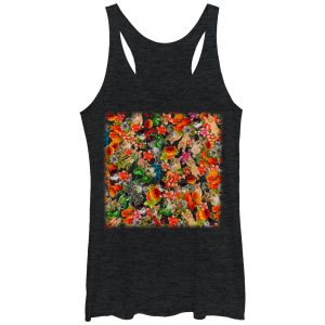 Women_s Lost Gods Cats and Flowers Racerback Tank Top