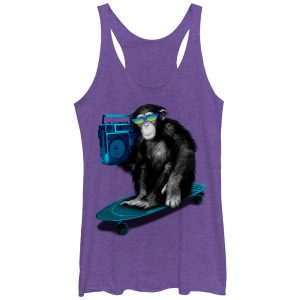 Women_s Lost Gods Chimpanzee Boombox Skateboard Racerback Tank Top