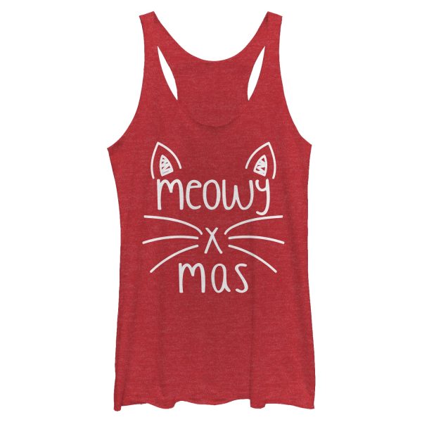 Women_s Lost Gods Christmas Cat Meowy Racerback Tank Top