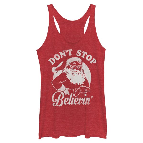 Women_s Lost Gods Christmas Santa Don_t Stop Believing Racerback Tank Top