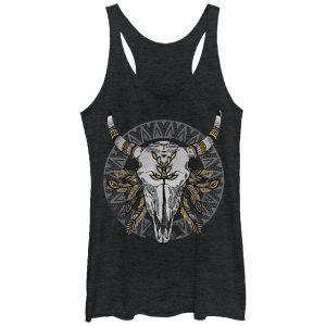 Women_s Lost Gods Cow Skull With Feathers Racerback Tank Top