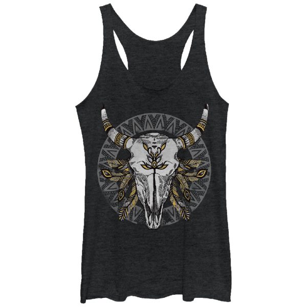 Women_s Lost Gods Cow Skull With Feathers Racerback Tank Top