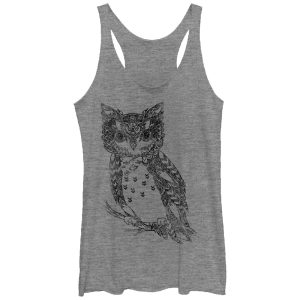 Women_s Lost Gods Distressed Henna Owl Racerback Tank Top