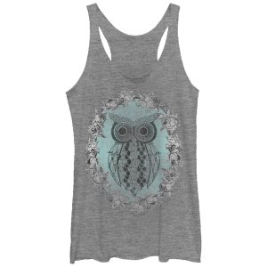 Women_s Lost Gods Distressed Owl Wreath Racerback Tank Top