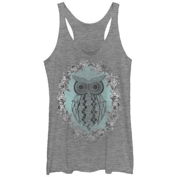 Women_s Lost Gods Distressed Owl Wreath Racerback Tank Top