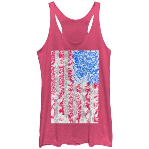 Women_s Lost Gods Floral Print American Flag Racerback Tank Top