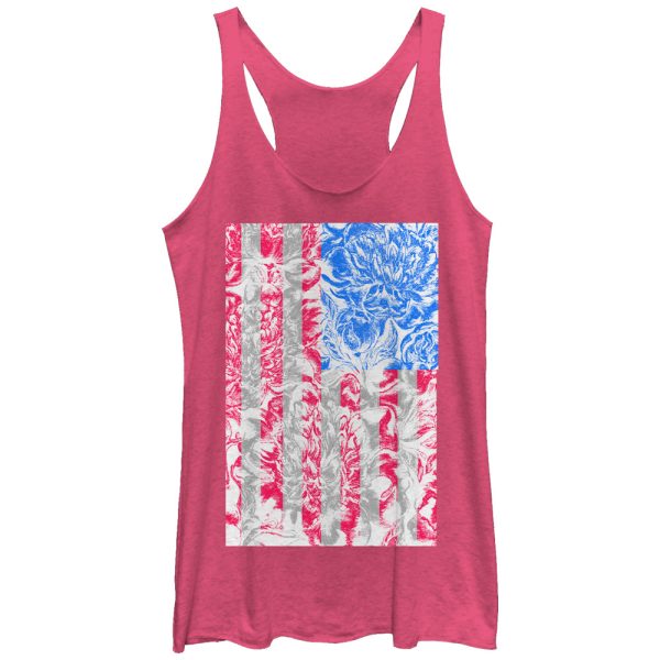 Women_s Lost Gods Floral Print American Flag Racerback Tank Top