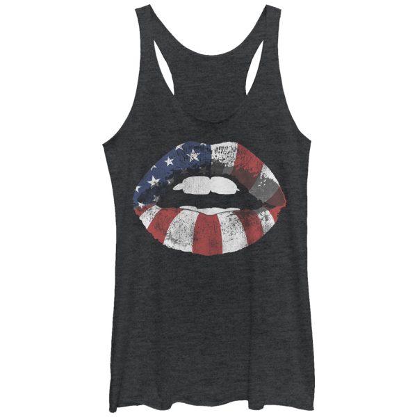 Women_s Lost Gods Fourth of July American Flag Kiss Racerback Tank Top