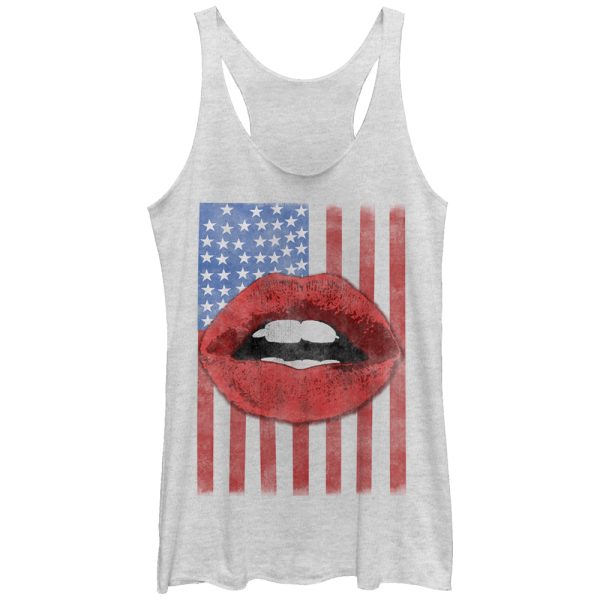 Women_s Lost Gods Fourth of July American Flag Lips Racerback Tank Top