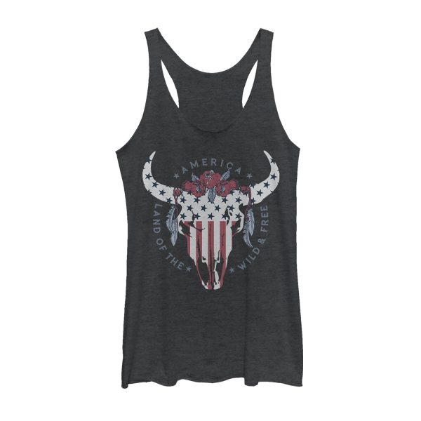 Women_s Lost Gods Fourth of July Wild & Free Skull Racerback Tank Top