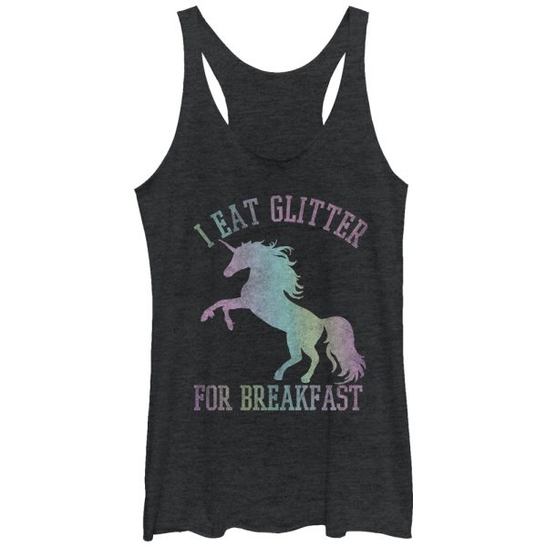 Women_s Lost Gods Glitter Breakfast Unicorn Racerback Tank Top