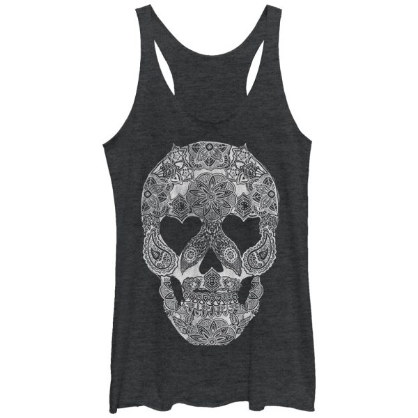 Women_s Lost Gods Henna Grinning Skull Print Racerback Tank Top