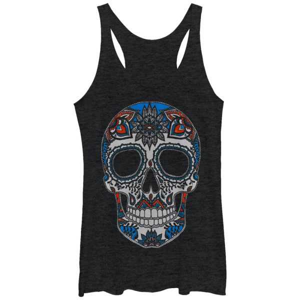 Women_s Lost Gods Henna Print Color Skull Racerback Tank Top