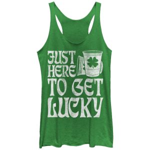 Women_s Lost Gods Here to Get Lucky Racerback Tank Top