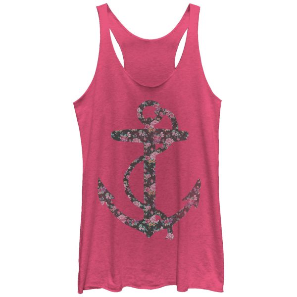 Women_s Lost Gods Nautical Floral Print Anchor Racerback Tank Top