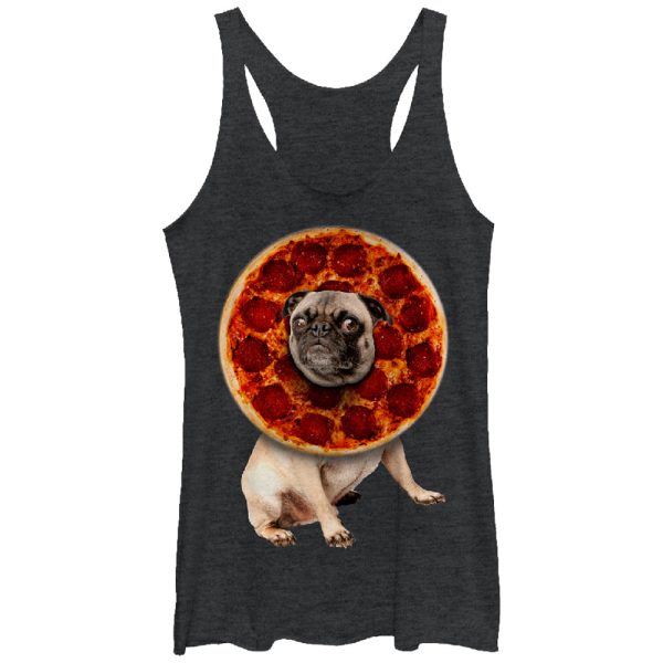 Women_s Lost Gods Pepperoni Pizza Pug Racerback Tank Top