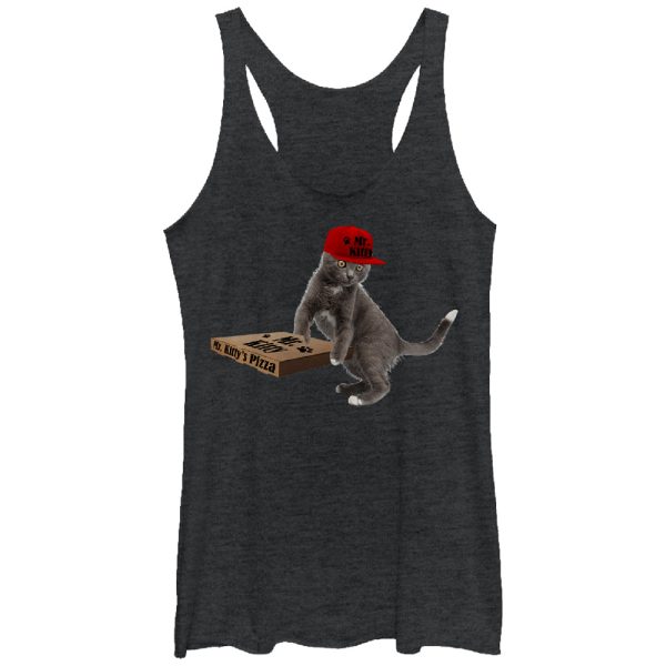 Women_s Lost Gods Pizza Delivery Cat Racerback Tank Top