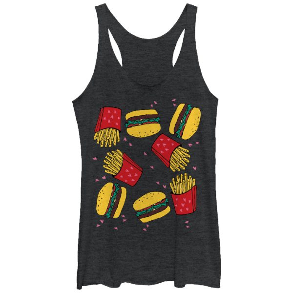 Women_s Lost Gods Raining Burgers and Fries Racerback Tank Top