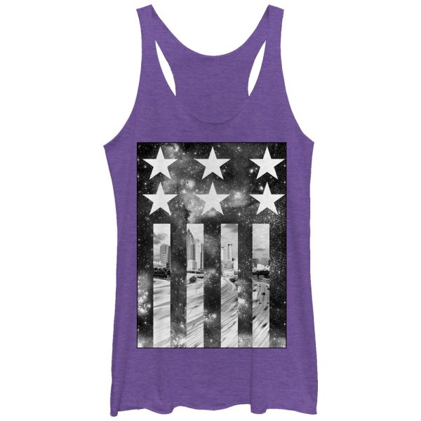 Women_s Lost Gods Space American Flag Racerback Tank Top