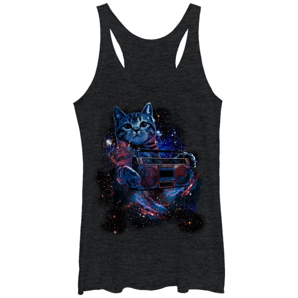 Women_s Lost Gods Space Boombox Cat Racerback Tank Top