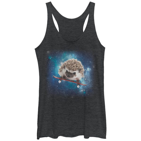 Women_s Lost Gods Space Hedgehog on Skateboard Racerback Tank Top