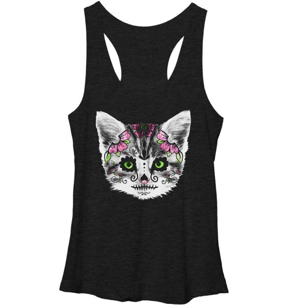 Women_s Lost Gods Sugar Skull Kitten Racerback Tank Top