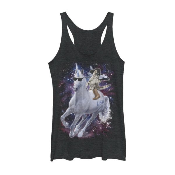 Women_s Lost Gods Texas Boombox Cat and Unicorn Racerback Tank Top