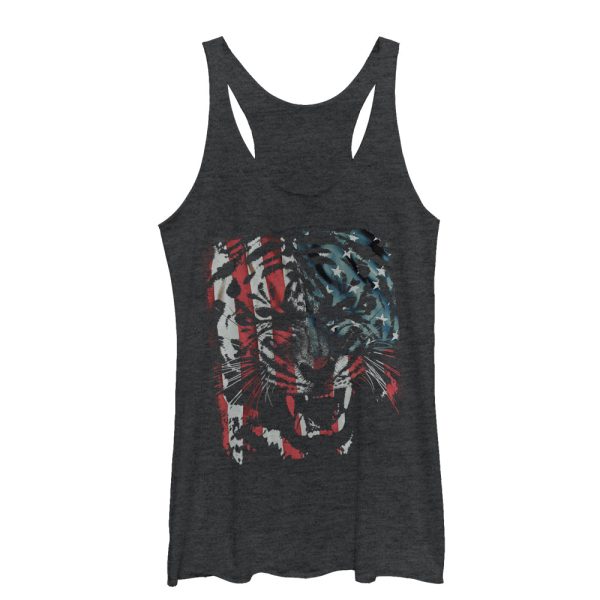 Women_s Lost Gods Tiger Growl American Flag Racerback Tank Top