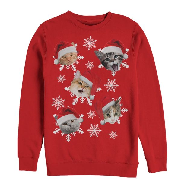 Women_s Lost Gods Ugly Christmas Cat Snowflakes Sweatshirt